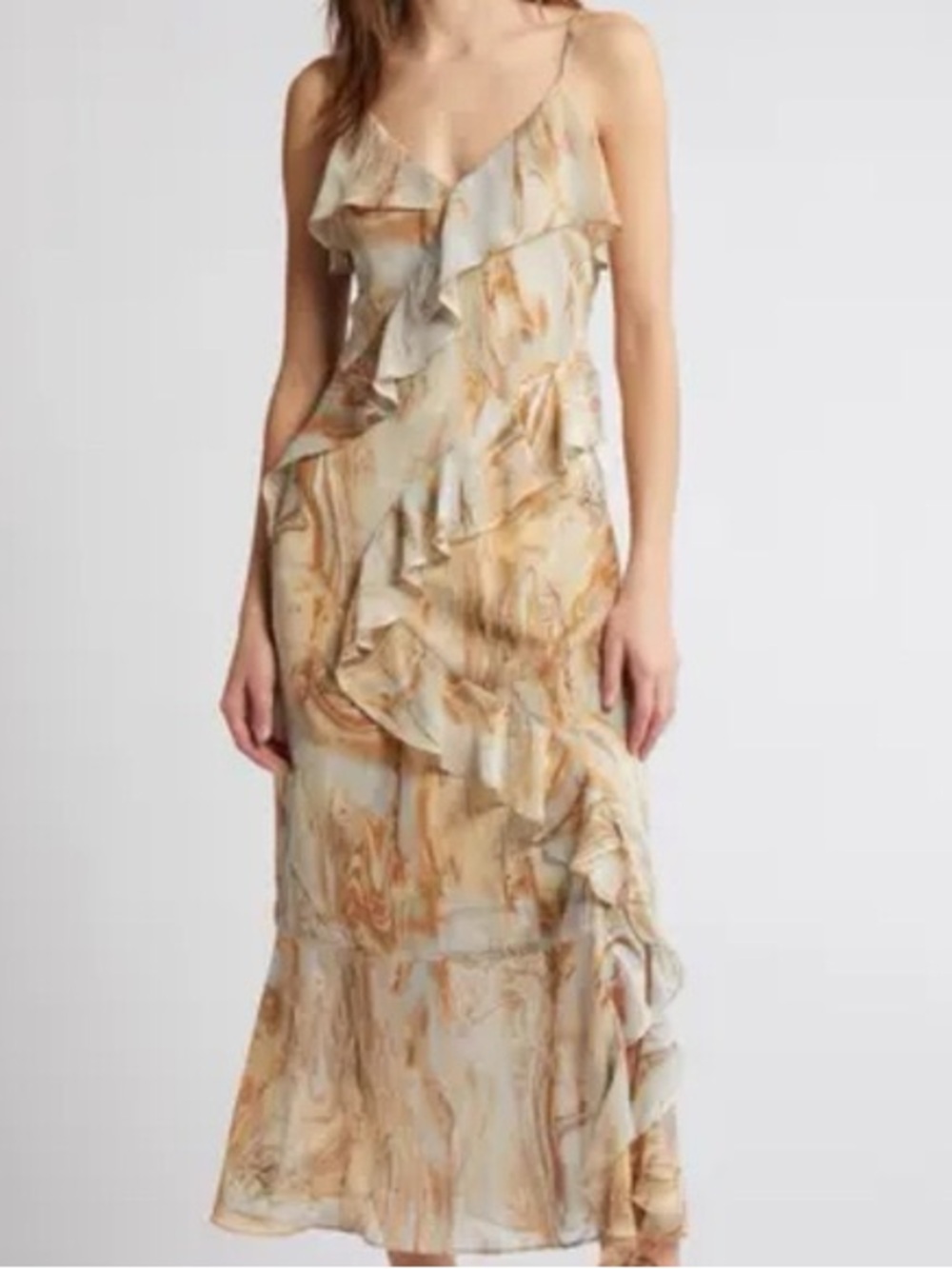 Ruffled midi formal dress size medium with neutral colors